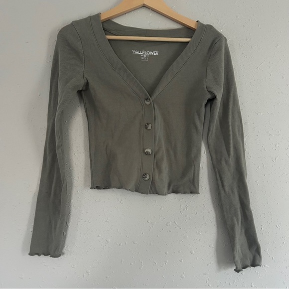 Wallflower Sweaters - Wallflower Green Ribbed Cropped Cardigan Casual Small